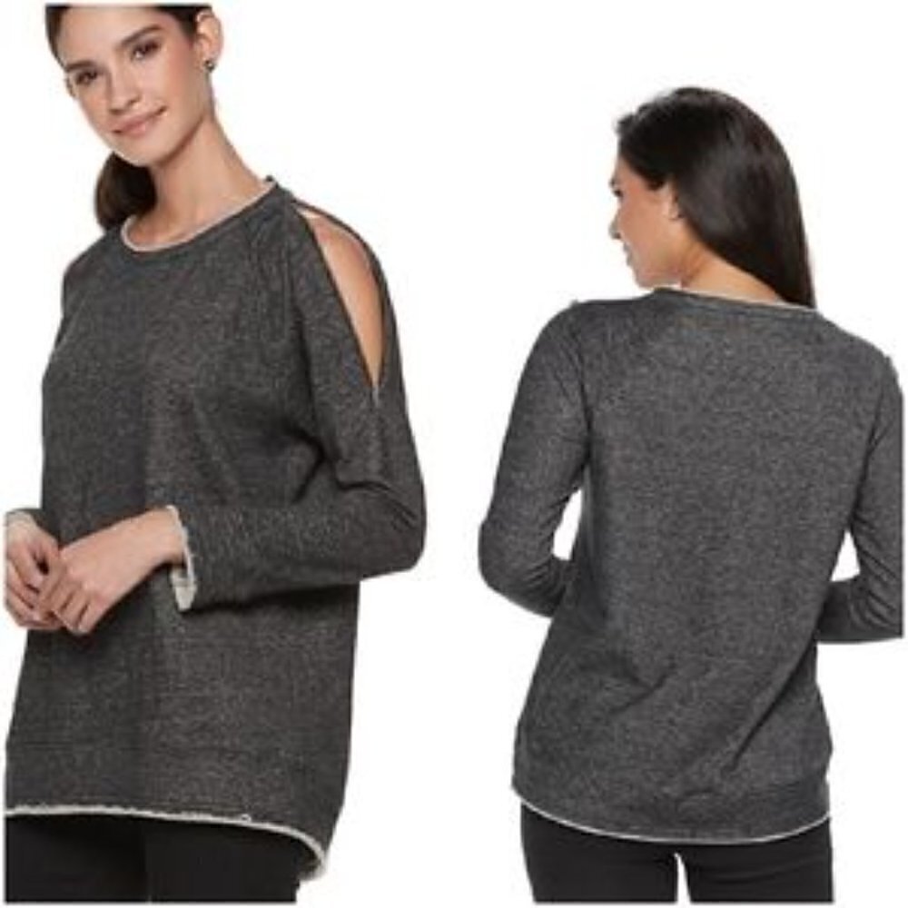 ROCK & REPUBLIC Cropped Sweatshirt Women's size XL Black Gray Space Dye Zipper